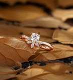 Vintage marquise Lab Grown engagement ring rose gold ring round diamond ring prong set ring delicate anniversary promise ring