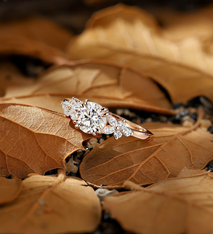 Vintage round shape Lab Grown engagement ring rose gold ring pear ring delicate cluster ring unique anniversary promise bridal ring