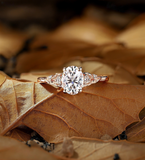 Oval shaped Lab Grown engagement ring set vintage Unique rose gold Bridal set Pear cut diamond Filigree Floral plain gold Wedding ring set