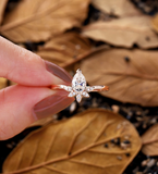 Pear Shaped Lab Grown Bridal Set Lab Grown Engagement Ring Rose Gold Cluster Wedding Women Unique Marquise Lab Grown Band Chevron