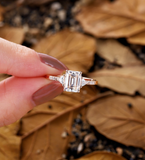 Antique Emerald Lab Grown Engagement Ring Rose gold Vintage Triangle three stone Bridal Ring Unique Pave Anniversary Promise Ring