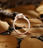 Antique Emerald Lab Grown Engagement Ring Rose gold Vintage Triangle three stone Bridal Ring Unique Pave Anniversary Promise Ring