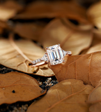 Antique Emerald Lab Grown Engagement Ring Rose gold Vintage Triangle three stone Bridal Ring Unique Pave Anniversary Promise Ring