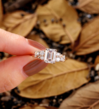 Vintage Emerald Lab Grown Engagement Ring Rose Gold Cluster Ring Antique Round Ring Custom Pretty Ring Handmade Promise Bridal Ring