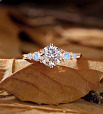 Vintage moonstone Lab Grown engagement ring rose gold art deco rings antique baguette diamond rings prong set unique anniversary promise ring