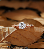 Vintage Round Lab Grown twig engagement ring Nature inspired diamond wedding ring Unique leaf design bridal anniversary promise ring