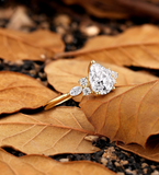 Vintage Pear Moissanite Engagement ring Rose gold leaf design Marquise cluster wedding ring Unique anniversary promise bridal ring