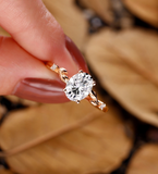 Vintage Oval Shape Lab Grown Leaf Engagement Ring Antique Round Shape Diamond Ring Rose Gold Nature inspired Anniversary Bridal Promise Ring