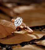 Vintage Oval Shape Lab Grown Leaf Engagement Ring Antique Round Shape Diamond Ring Rose Gold Nature inspired Anniversary Bridal Promise Ring