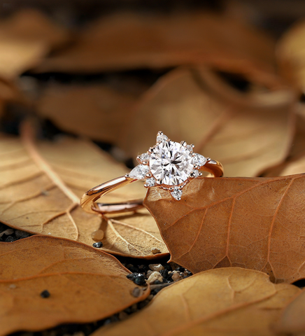 Vintage Lab Grown Engagement Ring Diamond Rose Gold Promise Ring Unique Wedding Ring Cluster Ring Art Deco Ring Handmade Jewelry Gifts