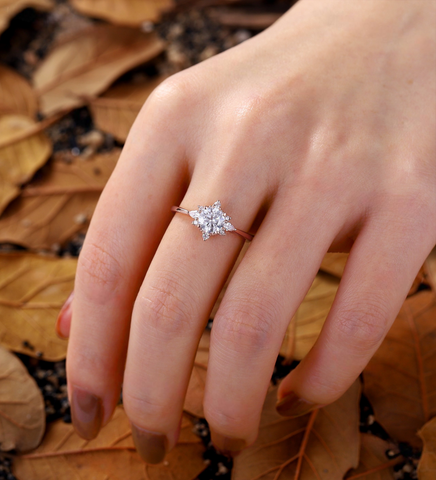 Vintage Lab Grown Engagement Ring Diamond Rose Gold Promise Ring Unique Wedding Ring Cluster Ring Art Deco Ring Handmade Jewelry Gifts
