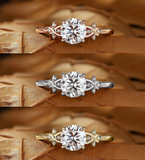 Vintage Round Lab Grown Engagement Ring - Rose Gold Unique Leaf Twist Ring - Diamond Proposal Promise Ring