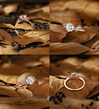 Vintage Round Lab Grown Engagement Ring - Rose Gold Unique Leaf Twist Ring - Diamond Proposal Promise Ring
