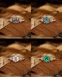 Vintage Round Lab Grown Engagement Ring - Rose Gold Unique Leaf Twist Ring - Diamond Proposal Promise Ring