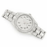 PJ R*L*X  Mens Moissanite Watch Silver Tone Full Diamond Arabic Numerals Baguette Pave Setting Iced Watch Luxury Middle East Style