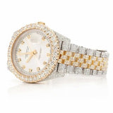 PJ R*l*x Mens Moissanite Watch Two Tone Yellow Gold Full Diamond Pave Setting Iced Watch Luxury Jubilee Bracelet Diamond Markers