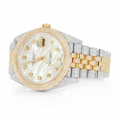 PJ R*L*X  Mens Moissanite Watch Two Tone Yellow Gold Diamond Bezel Jubilee Bracelet Custom Logo Wholesale Private Label Iced Watch Luxury