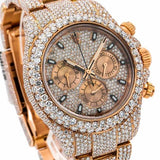 PJ R*L*X  Mens Moissanite Watch Rose Gold Chronograph Full Diamond Pave Setting Iced Watch Luxury Sport Monochromatic Stainless Steel