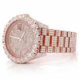 PJ R*L*X  Mens Moissanite Watch Rose Gold Full Diamond Pave Setting Day Date Roman Numerals Iced Watch Luxury Presidential Bracelet Monochromatic