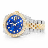 PJ R*l*x Mens Moissanite Watch Two Tone Gold Silver Blue MOP Dial Full Diamond Pave Setting Iced Watch Luxury Jubilee Bracelet