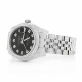 PJ R*L*X Mens Moissanite Watch Silver Tone Full Diamond Black Dial Pave Setting Iced Watch Luxury Jubilee Bracelet Diamond Markers