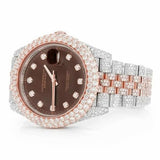 PJ R*L*X  Mens Moissanite Watch Two Tone Rose Gold Chocolate Dial Full Diamond Pave Setting Iced Watch Luxury Jubilee Bracelet