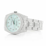 PJ R*L*X  Mens Moissanite Watch Tiffany Blue Dial Baguette Diamond Full Pave Setting Iced Watch Luxury Stainless Steel Trending Color