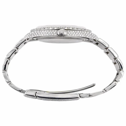 PJ R*L*X Mens Moissanite Watch Silver Tone Full Diamond White Dial Pave Setting Iced Watch Luxury Stainless Steel Monochromatic