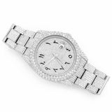 PJ R*l*x Mens Moissanite Watch Silver Tone Full Diamond Arabic Numerals Pave Setting Iced Watch Luxury Stainless Steel Middle East Style