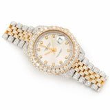 PJ R*l*x Mens Moissanite Watch Two Tone Yellow Gold Full Diamond Pave Setting Iced Watch Luxury Jubilee Bracelet Diamond Markers