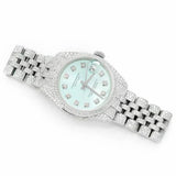 PJ R*L*X  Womens Moissanite Watch Silver Tone Tiffany Blue Dial Diamond Bezel Full Pave Iced Watch Luxury Jubilee Bracelet