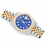 PJ R*l*x Mens Moissanite Watch Two Tone Gold Silver Blue MOP Dial Full Diamond Pave Setting Iced Watch Luxury Jubilee Bracelet