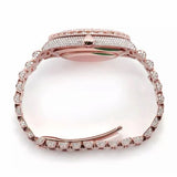 PJ R*l*x Mens Mens Moissanite Watch Rose Gold Full Diamond Pave Setting Day Date Roman Numerals Iced Watch Luxury Presidential Bracelet Monochromatic