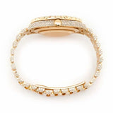 PJ R*L*X  Mens Moissanite Watch Yellow Gold Arabic Numerals Baguette Diamond Day Date Full Pave Setting Iced Watch Luxury Multi Function