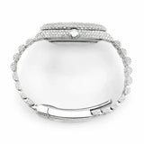 PJ R*l*x Mens Moissanite Watch Silver Tone Blue MOP Dial Full Diamond Pave Setting Iced Watch Luxury Jubilee Bracelet Diamond Markers