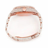 PJ R*L*X  Mens Moissanite Watch Rose Gold Brown Dial Baguette Diamond GMT 24 Hour Full Pave Setting Iced Watch Luxury Multi Function