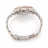 PJ R*l*x Mens Moissanite Watch Two Tone Rose Gold Chronograph Full Diamond Pave Setting Iced Watch Luxury Multi Function Round Case