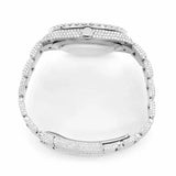 PJ R*L*X Mens Moissanite Watch Silver Tone Full Diamond Gray Dial Green Roman Numerals Pave Setting Iced Watch Luxury Angular Design