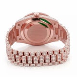 PJ R*l*x Mens Mens Moissanite Watch Rose Gold Full Diamond Pave Setting Day Date Roman Numerals Iced Watch Luxury Presidential Bracelet Monochromatic