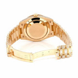 PJ R*L*X Mens Moissanite Watch Yellow Gold Baguette Diamond Day Date Roman Numerals Full Pave Setting Iced Watch Luxury Multi Function