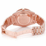 PJ R*L*X  Mens Moissanite Watch Rose Gold Full Diamond Pave Setting Day Date Roman Numerals Iced Watch Luxury Presidential Bracelet Monochromatic