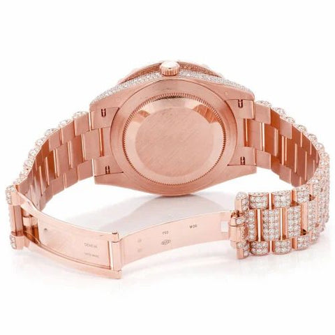 PJ R*L*X  Mens Moissanite Watch Rose Gold Full Diamond Pave Setting Day Date Roman Numerals Iced Watch Luxury Presidential Bracelet Monochromatic