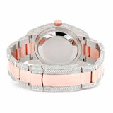 PJ R*L*X    Mens Moissanite Watch Two Tone Rose Gold Full Diamond Pave Setting Roman Numerals Iced Watch Luxury Stainless Steel