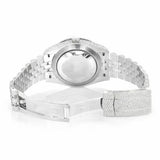 PJ R*l*x Mens Moissanite Watch Silver Tone Blue MOP Dial Full Diamond Pave Setting Iced Watch Luxury Jubilee Bracelet Diamond Markers