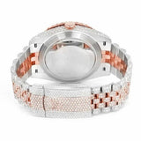 PJ R*L*X  Mens Moissanite Watch Two Tone Rose Gold Chocolate Dial Full Diamond Pave Setting Iced Watch Luxury Jubilee Bracelet