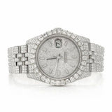 PJ R*L*X  Mens Moissanite Watch Silver Tone Full Diamond Jubilee Bracelet Pave Setting Iced Watch Luxury Stainless Steel Monochromatic