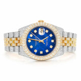 PJ R*l*x Mens Moissanite Watch Two Tone Gold Silver Blue MOP Dial Full Diamond Pave Setting Iced Watch Luxury Jubilee Bracelet