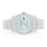 PJ R*L*X  Mens Moissanite Watch Tiffany Blue Dial Baguette Diamond Full Pave Setting Iced Watch Luxury Stainless Steel Trending Color