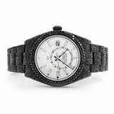 PJ R*L*X  Mens Moissanite Watch Black Iced Out GMT 24 Hour Full Diamond Pave White Dial Iced Watch Luxury Multi Function