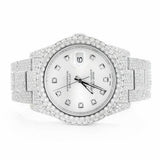 PJ R*L*X Mens Moissanite Watch Silver Tone Full Diamond White Dial Pave Setting Iced Watch Luxury Stainless Steel Monochromatic